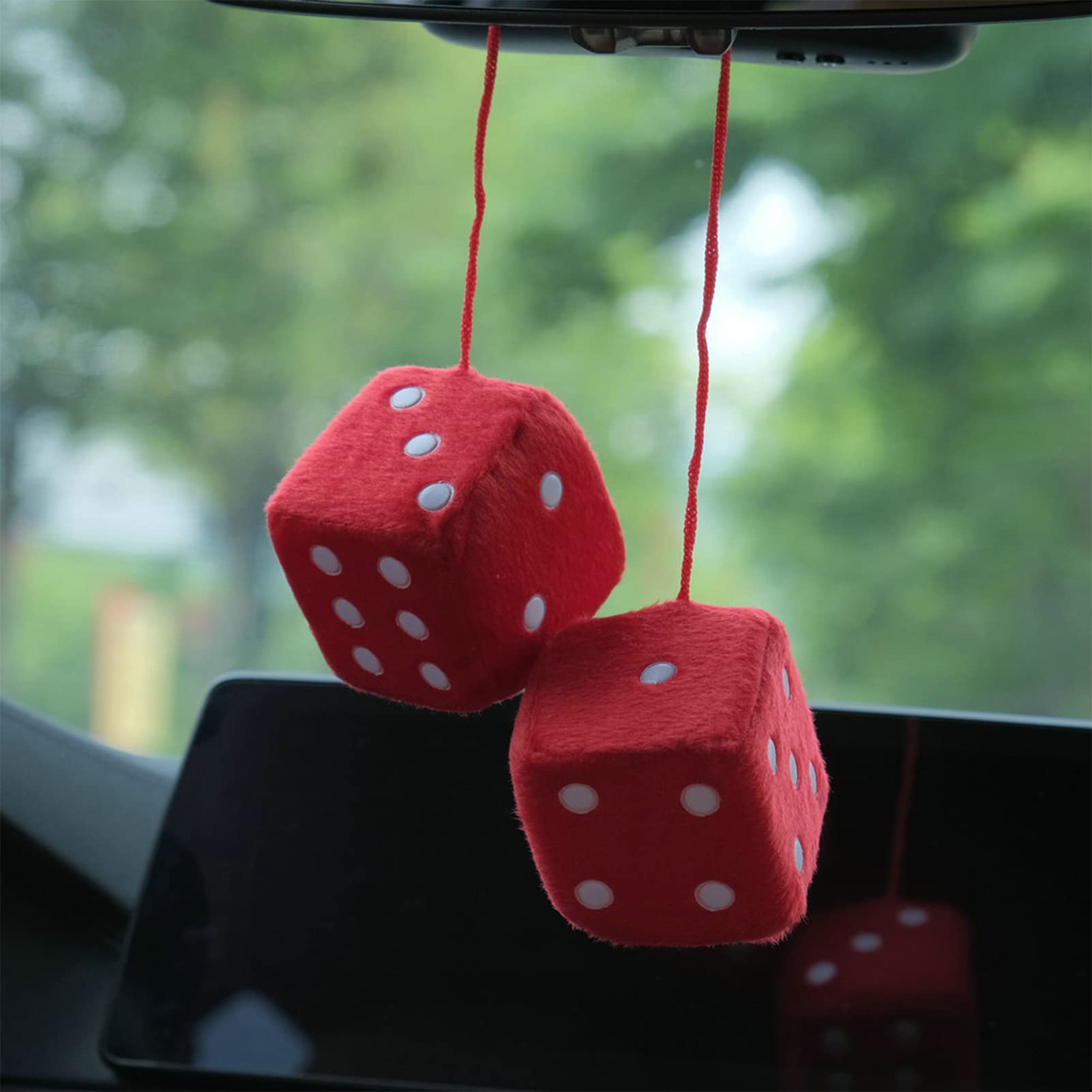 Plüschwürfel,Auto Würfel Ornamente,Car Hanging Furry Dice,Hängende Würfel,Retro Quadratische weiche Würfel,Paar hängende Paare Auto Anhänger mit Punkten,für Autospiegel Zubehör zum Aufhängen (Rot) von Jauhmui