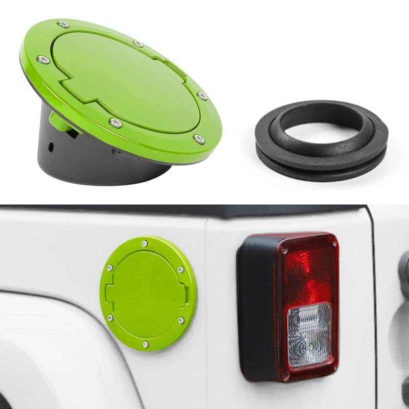 JeCar JK Fuel Filler Cover Gas Cap Aluminum Alloy Gas Tank Door Exterior Accessories for Jeep Wrangler 2007-2018 JK JKU, Green von JeCar