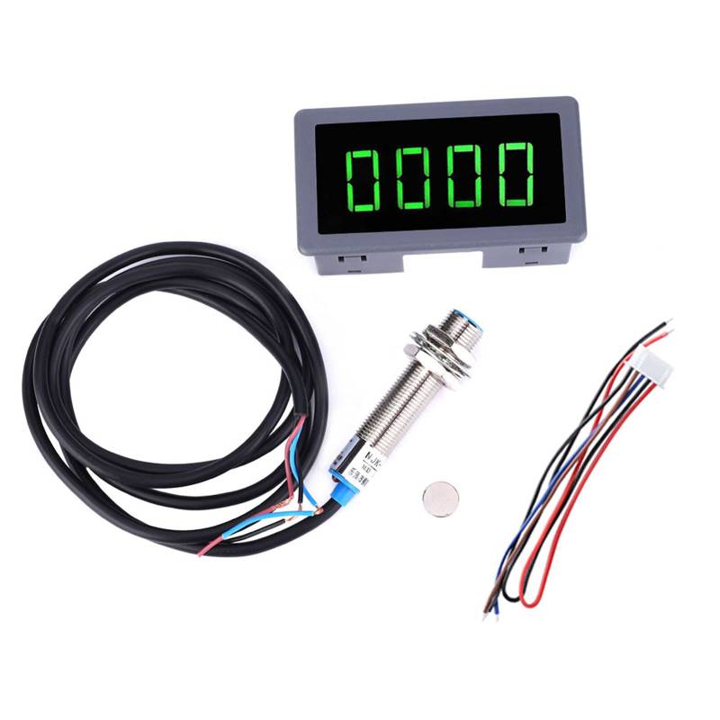 Grüne 4-stellige LED-Motortachometer-Hall-Näherungsschalter-Magnetsensor Drehzahlmessgerät + NPN-Hall-Näherungsschalter-Sensor-Sensorhalterung(Tachometers) von Jeanoko