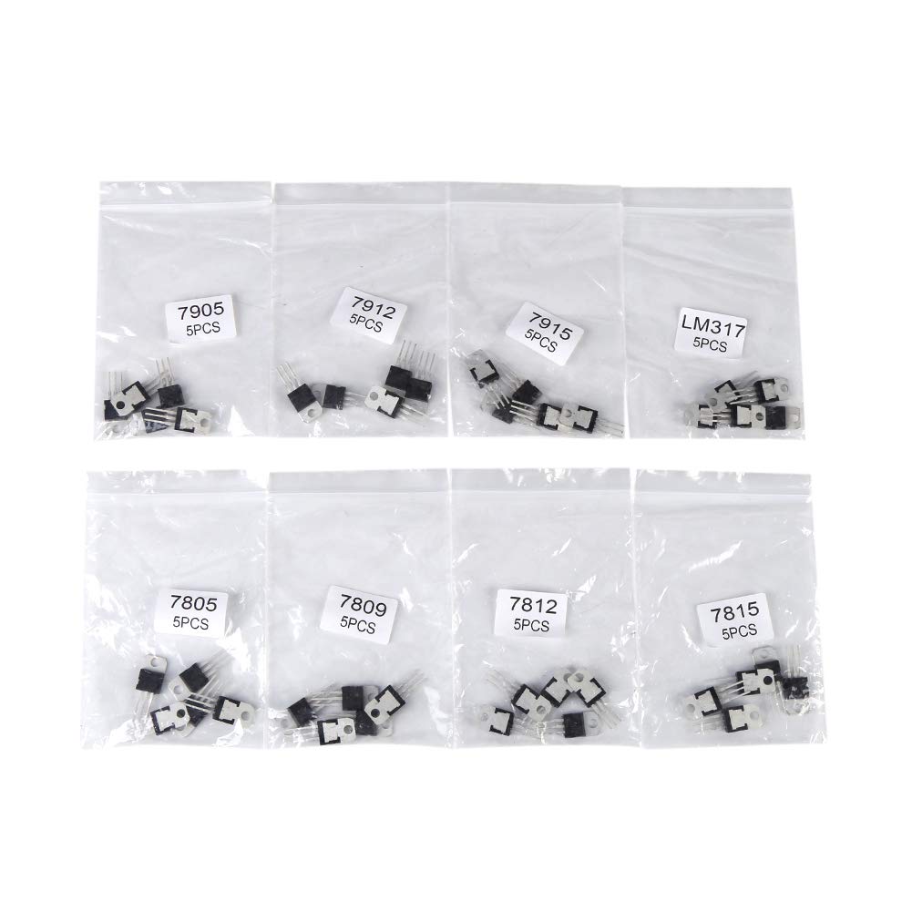 40 stücke Transistor Sortiment Kit, Signal Breitbandverstärkung Transistor, 8 Arten JFET 7805 7809 7812 7815 7905 7912 7915 LM317 Transistor von Jectse