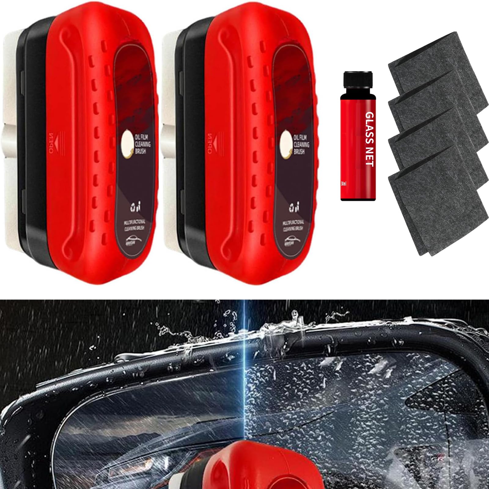 Glass Cleaning Board, Glass Cleaning Cloth for Windshield Improves Clarity and Visibility for All Vehicles (Red*2set) von Jeeeun