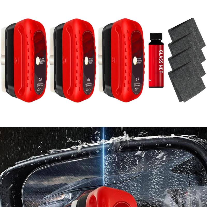 Glass Cleaning Board, Glass Cleaning Cloth for Windshield Improves Clarity and Visibility for All Vehicles (Red*3set) von Jeeeun