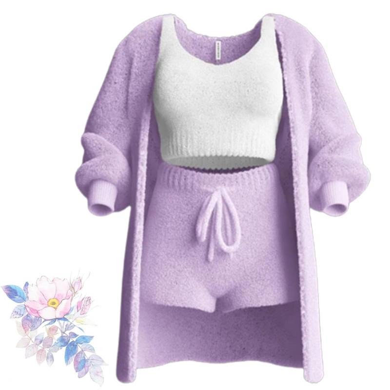 Jeeeun Misscosy Knit Set 3-Piece, Misscosy Cosy Knit Set 3 Pieces, Miss Cosy, Cozy Knit Set 3-Piece (Purple,L) von Jeeeun