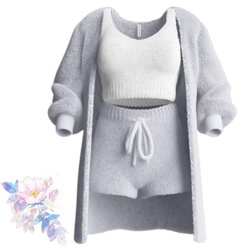 Jeeeun Misscosy Knit Set 3-Piece, Misscosy Cosy Knit Set 3 Pieces, Miss Cosy, Cozy Knit Set 3-Piece (grey,M) von Jeeeun