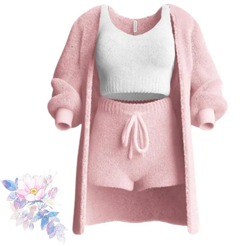 Jeeeun Misscosy Knit Set 3-Piece, Misscosy Cosy Knit Set 3 Pieces, Miss Cosy, Cozy Knit Set 3-Piece (pink,L) von Jeeeun