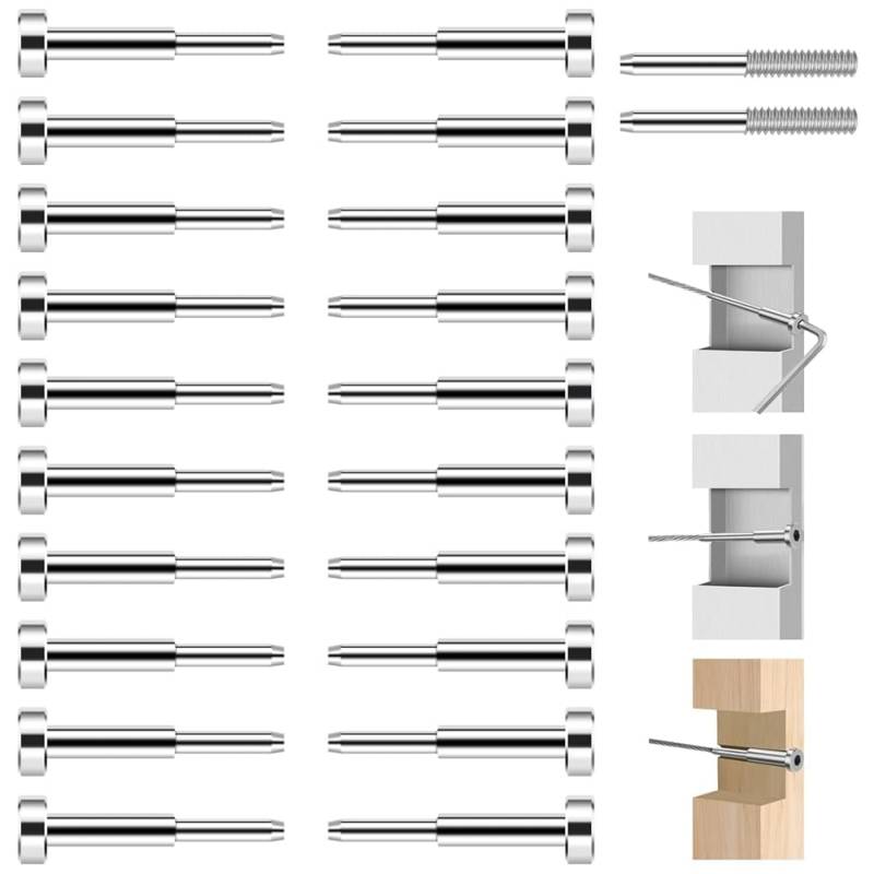 Jeenuuder 20er-Pack Unsichtbarer Kabelgeländer-Satz, SST316-Gewindespanner und Versteckter Anschluss für Kabelgeländer, für/Wasserwaage/Treppenpfosten, Einfache Installation, Einfach zu Bedienen von Jeenuuder