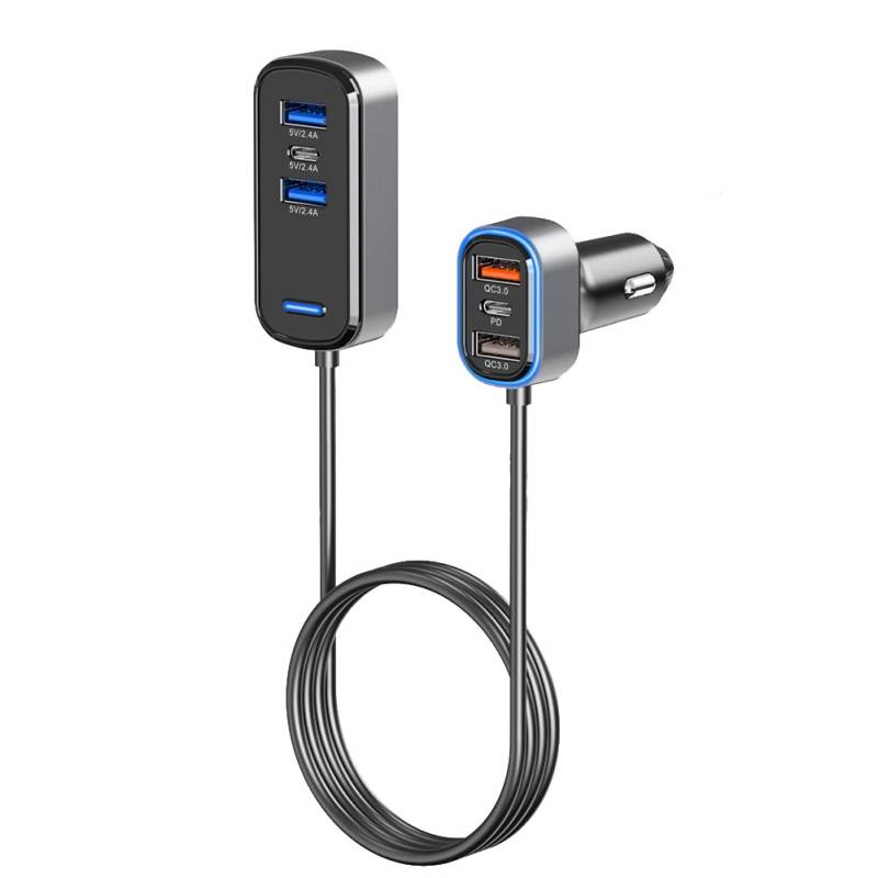 Jeenuuder 75-W-Super-Mini-USB-C-Autoladegerät, Autoladegerät, USB-C-Ganzmetall-Autoladegerät mit 6 Anschlüssen (Schwarz) von Jeenuuder