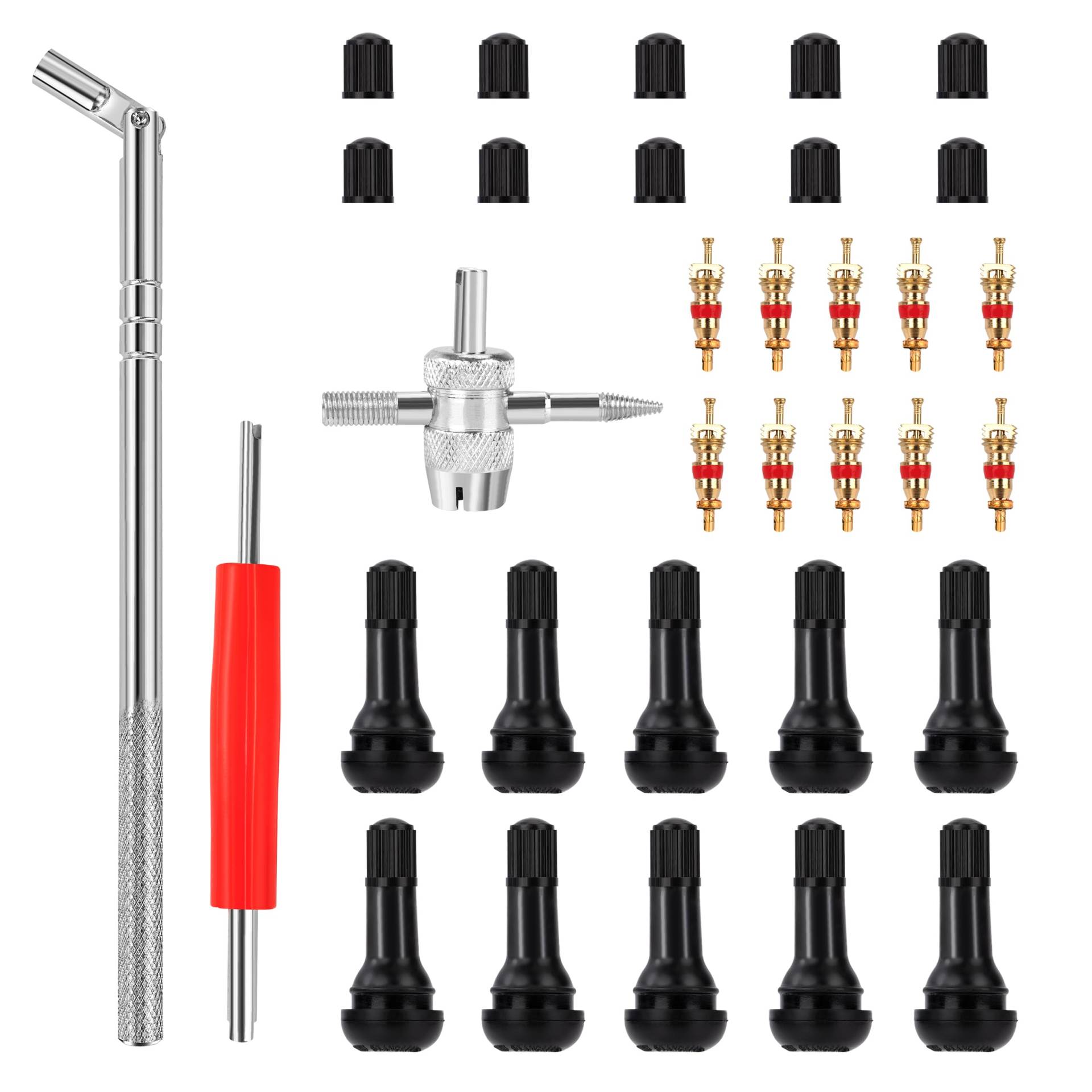 Reifenventilentferner 43 Stück, Reifenventil Kern Werkzeug Set mit TR 413 Ventileinsatz, Reifen Ventilschaft Einziehwerkzeug, für Auto Motorrad Reparatur von Jeesblsy