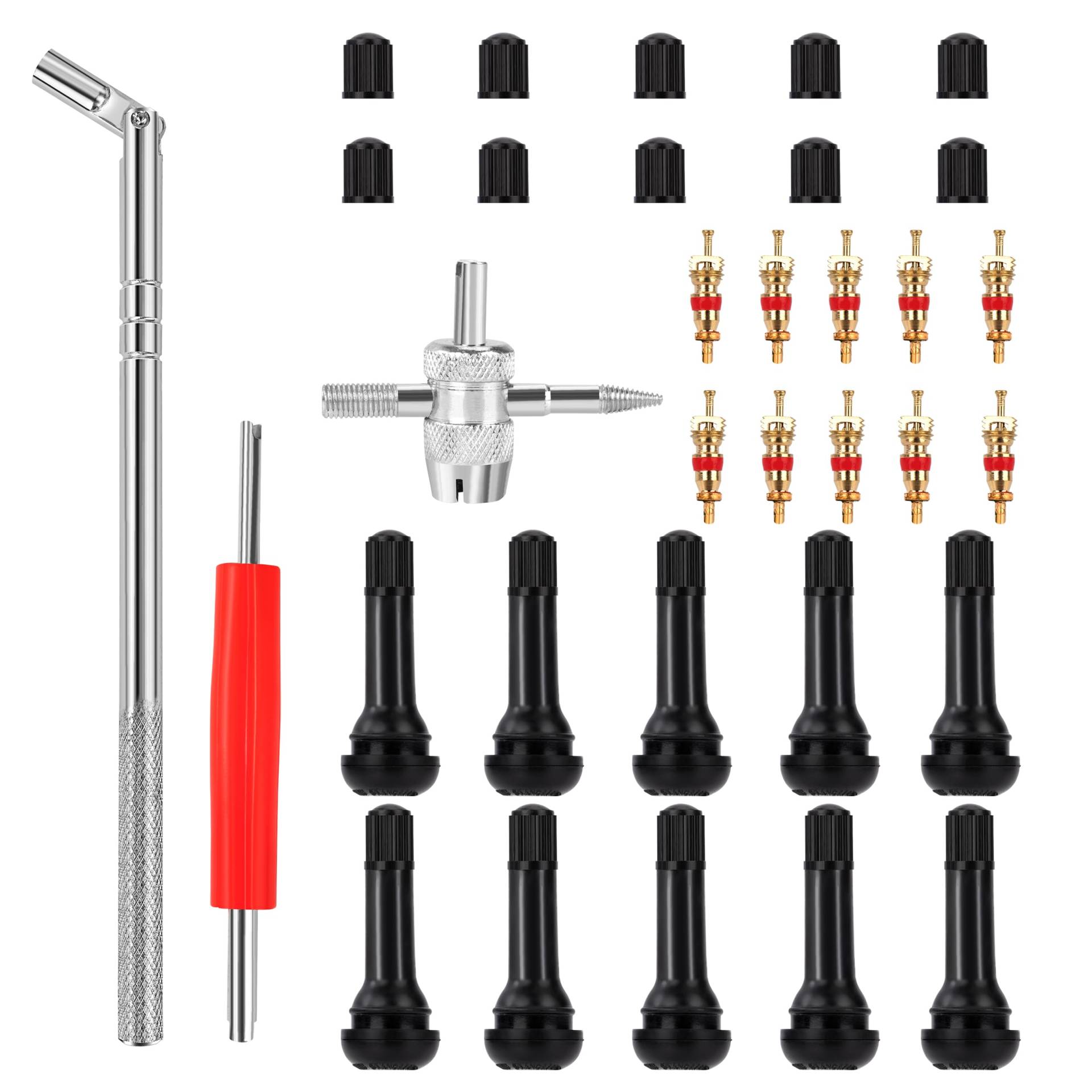 Jeesblsy Reifenventilentferner 43 Stück, Reifenventil Kern Werkzeug Set mit TR 414 Ventileinsatz, Reifen Ventilschaft Einziehwerkzeug, für Auto Motorrad Reparatur von Jeesblsy
