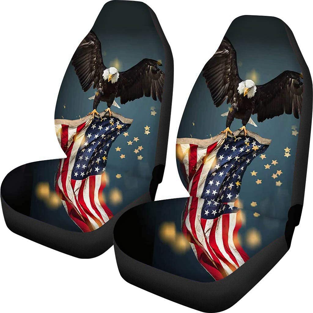 Jeiento Amerikanische Flagge & Adler Muster Auto Sitzbezug 2 Stück/Set Satteldecke Autositz Universal Fit für Fahrzeug Limousine SUV von Jeiento