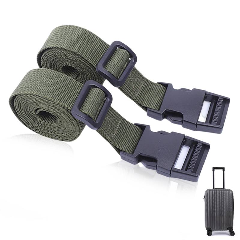 Gepäckgurte, verstellbare Gepäckgurte, Nylon-Gurtband, Packgürtel für Outdoor-Reisen, robuste Gepäckgurte mit Schnellverschluss-Schnalle, 2,5 x 150 cm (Armeegrün), 2 Stück von JeiibrZui