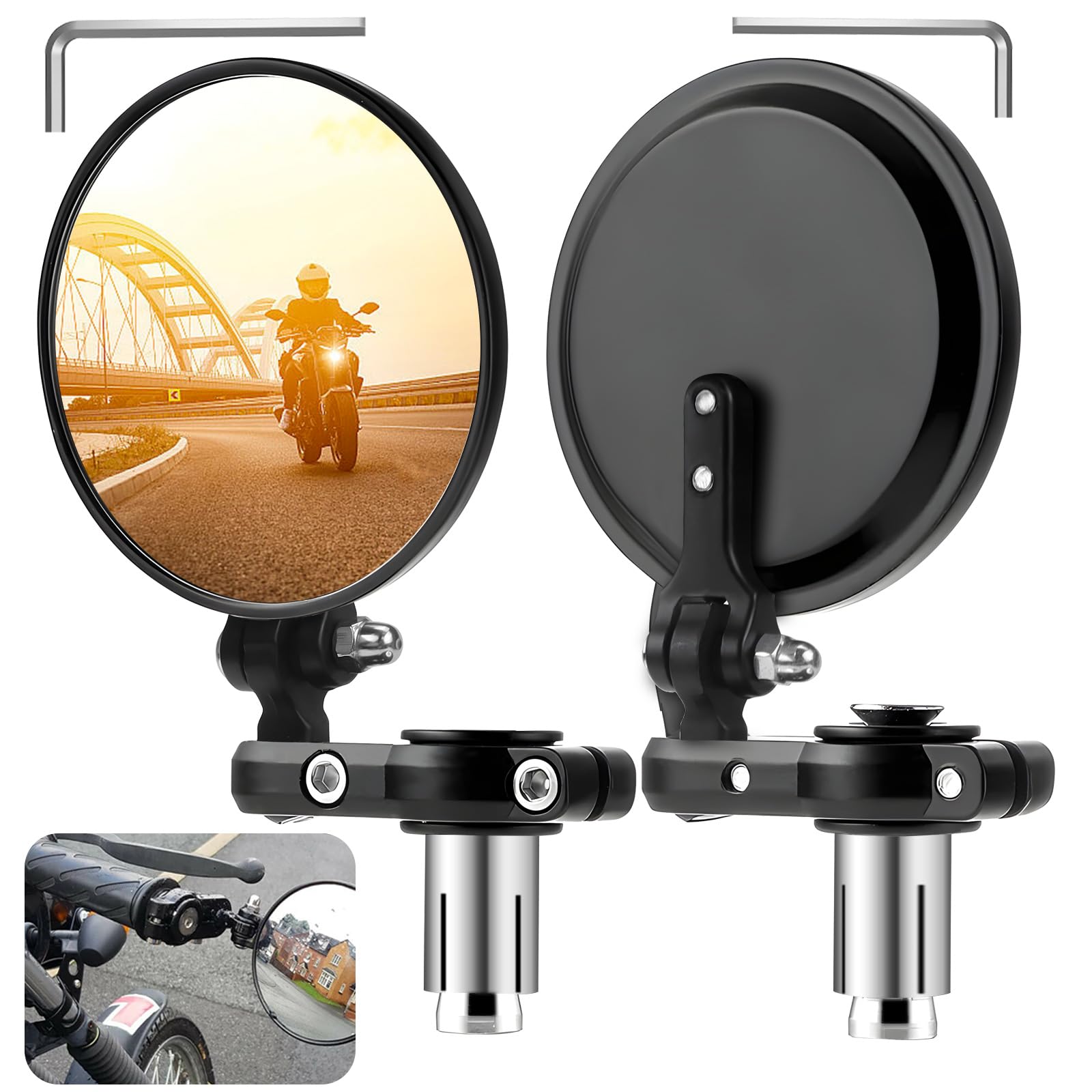 Jeinbuil CNC Motorradspiegel 360° Drehbar Runde Lenkerendenspiegel Motorrad Kompatibel mit Scooter, Roller, ATV, MT07, MT09, Z750, CB125R, Z900 von Jeinbuil