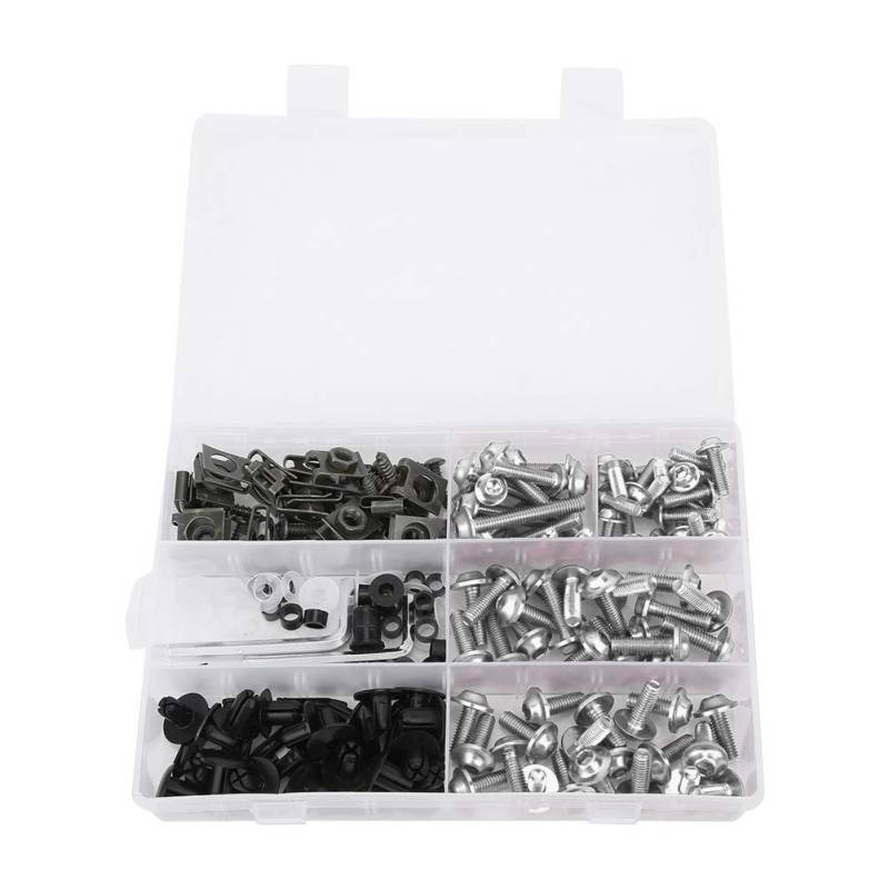 198Pcs/Set Verkleidungsschrauben Kit, Universal Motorrad Windschutzscheibe Verkleidung Schrauben M5 M6 Schrauben Fasteners Karosserie Montage Kits Unterlegscheiben Muttern Schraube Clips(Silber) von Jenngaoo