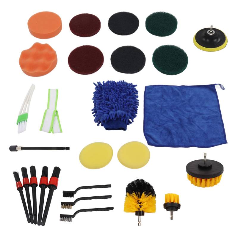 Jerliflyer Kit de Lavado de Autos de 26 Piezas, Kit de Cepillos de Limpieza para Autos, Kit de Belleza Pulido, Herramienta de Limpieza de Cepillos para Detalles, Limpieza Interior von Jerliflyer