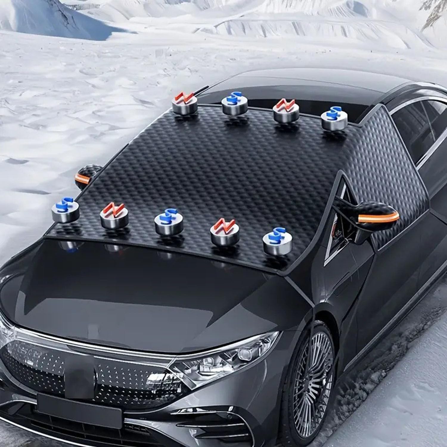 Jiadali Auto-Windschutzscheiben-Schneeabdeckung mit Magnet, schützt Seitenspiegelabdeckung, Ganzjahres-Frostschutz für große Autos, SUVs, LKWs, Lieferwagen bei jedem Wetter von Jiadali