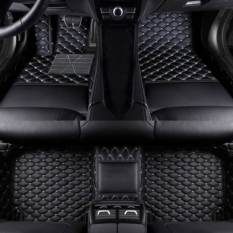 Benutzerdefinierte Auto Fußmatten Anpassbare 95% Auto Modell PU Leder voller bedeckter Schutz Advanced Performance Liners,Schwarz-beige von Jialuode