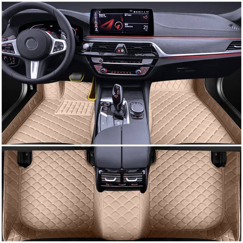 Fußmatten Für BMW X5 F15 7seat 2014-2018 Volles Paket Hochwertiges Kunstleder Anti-Rutsch-und Wasserdicht Autoteppich（Beige） von Jialuode