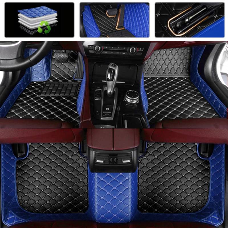 Jialuode Anpassen Auto Fußmatten für Citroën C2 C3 C4 DS3 DS4 DS5 C5 C6 Non-Slip Leder Bodenbeläge Allwetter-Autoteppich Schwarz mit Blau von Jialuode