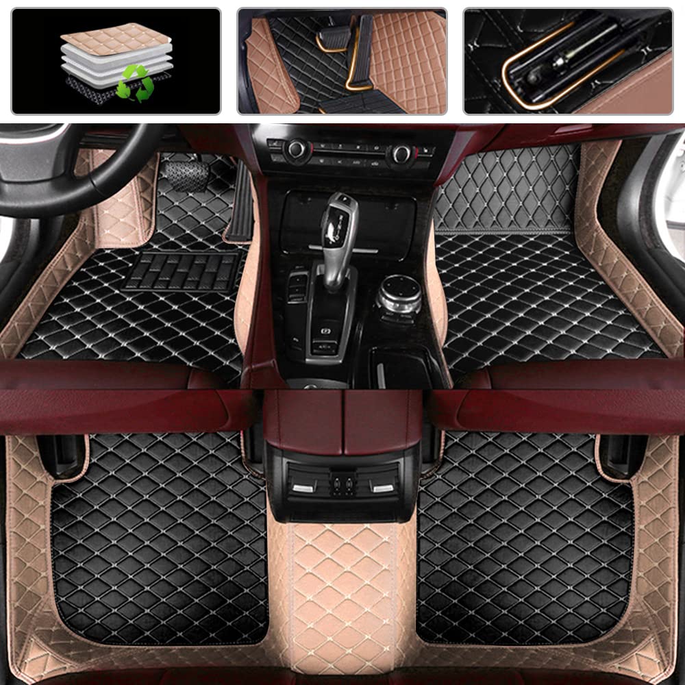 Jialuode Anpassen Auto Fußmatten für Dodge Avenger Caravan Charger Challenger Dart Durango Journey Viper RAM 1500 RAM 2500 Grand Caravan Leder Bodenbeläge Kissen Schwarz mit Beige von Jialuode