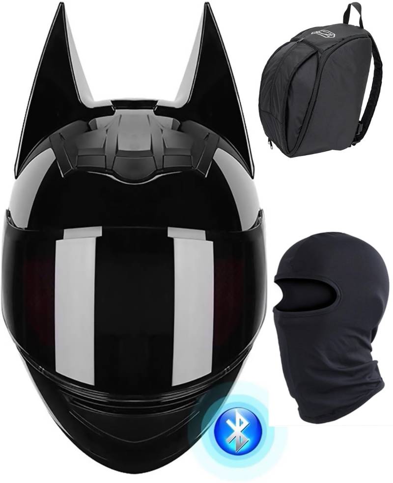 Bluetooth Integral-Motorradhelm Damen Katzenohren Motorrad Ritterhelm ATV Crash Scooter Klappvisiere Helme DOT-Zertifizierter Helm B,M von JianJud