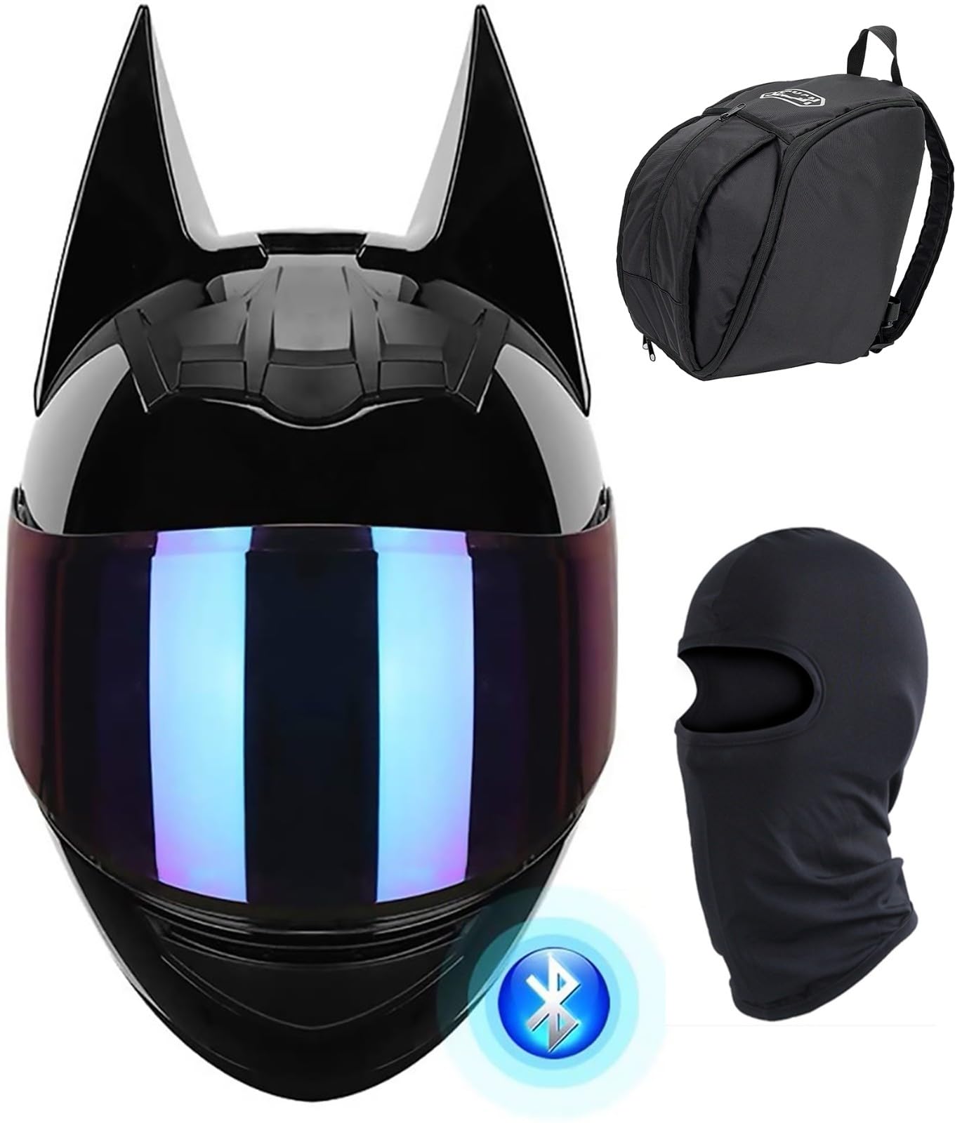 Bluetooth Integral-Motorradhelm Damen Katzenohren Motorrad Ritterhelm ATV Crash Scooter Klappvisiere Helme DOT-Zertifizierter Helm C,S von JianJud