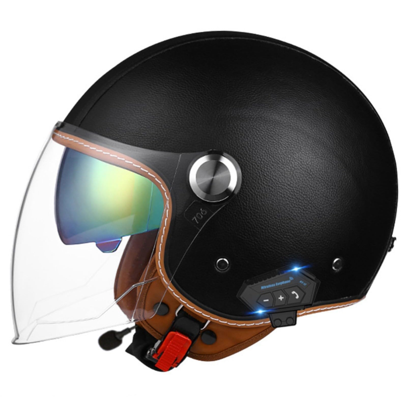 Bluetooth Roller Helm Jet Helm Mopedhelm Herren Und Damen Mit Doppelvisier Halbschale Roller-Helm Scooter-Helm Für Herren Und Damen ECE-Zertifizierung Cruiser Halbschalenhelm A,M/{57~58cm} von JianJud