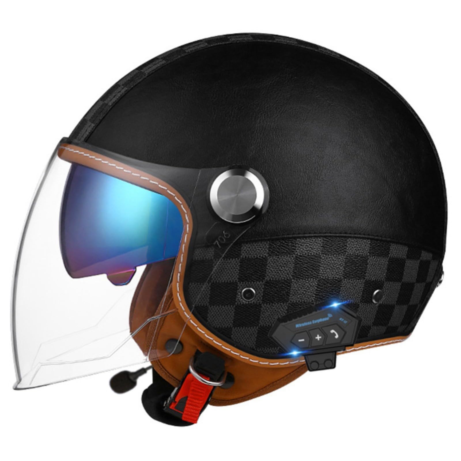 Bluetooth Roller Helm Jet Helm Mopedhelm Herren Und Damen Mit Doppelvisier Halbschale Roller-Helm Scooter-Helm Für Herren Und Damen ECE-Zertifizierung Cruiser Halbschalenhelm B,M/{57~58cm} von JianJud