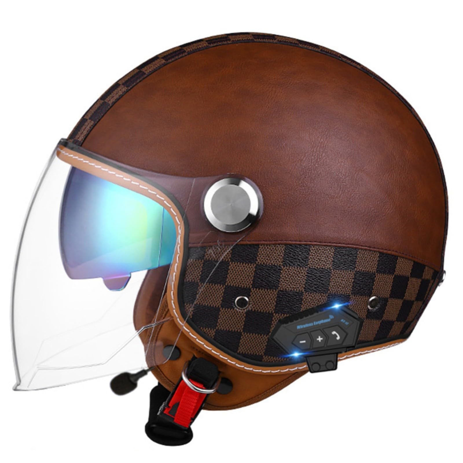 Bluetooth Roller Helm Jet Helm Mopedhelm Herren Und Damen Mit Doppelvisier Halbschale Roller-Helm Scooter-Helm Für Herren Und Damen ECE-Zertifizierung Cruiser Halbschalenhelm D,XL/{61~62cm} von JianJud