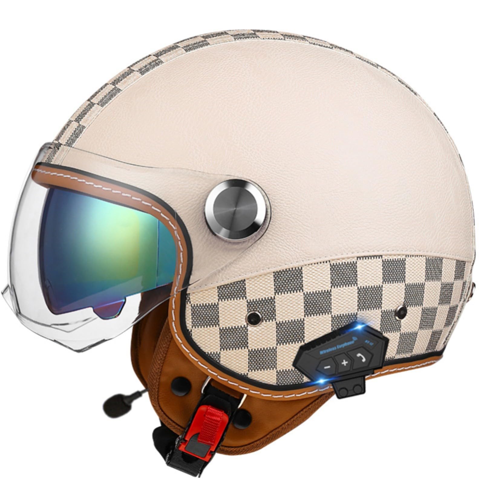 Bluetooth Roller Helm Jet Helm Mopedhelm Herren Und Damen Mit Doppelvisier Halbschale Roller-Helm Scooter-Helm Für Herren Und Damen ECE-Zertifizierung Cruiser Halbschalenhelm E,M/{57~58cm} von JianJud