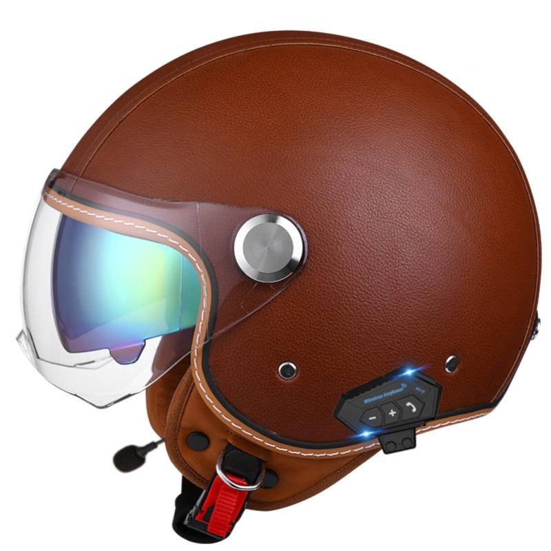 Bluetooth Roller Helm Jet Helm Mopedhelm Herren Und Damen Mit Doppelvisier Halbschale Roller-Helm Scooter-Helm Für Herren Und Damen ECE-Zertifizierung Cruiser Halbschalenhelm F,XXL/{63~64cm} von JianJud