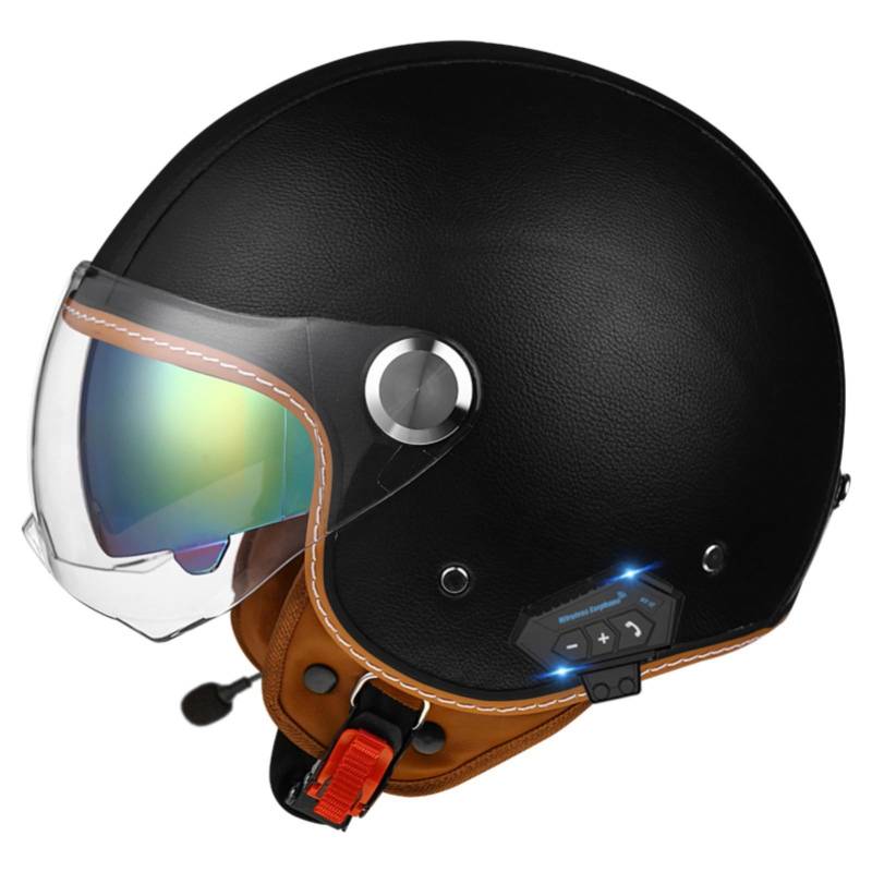 Bluetooth Roller Helm Jet Helm Mopedhelm Herren Und Damen Mit Doppelvisier Halbschale Roller-Helm Scooter-Helm Für Herren Und Damen ECE-Zertifizierung Cruiser Halbschalenhelm G,XL/{61~62cm} von JianJud