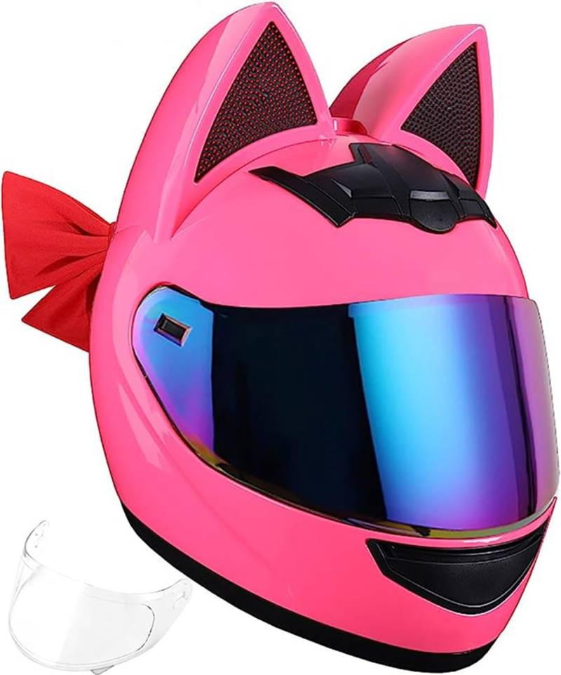 Cat Ears Motorradhelm, Integral-Motorradhelme, Persönlichkeit Cat Ears Elektroroller-Helm, Integral-Motorradhelm, DOT-Zertifiziert H, L=57-59CM von JianJud