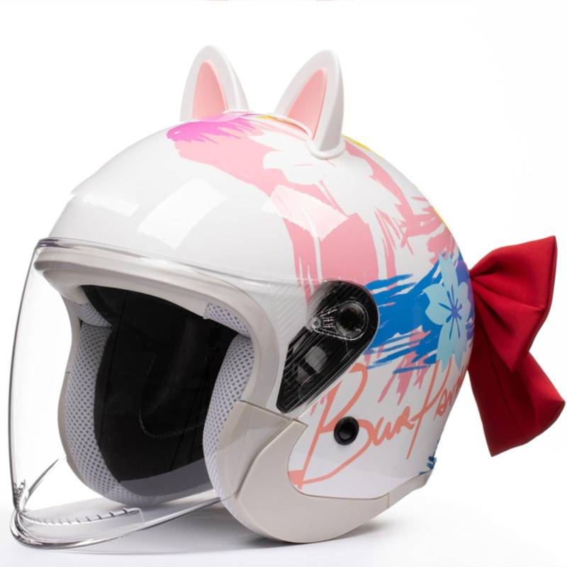 Cool Girl Pink Elektro-Motorrad-Halbgesichtshelm Retro 3/4 offenes Gesicht Damen Ganzjahres-Halbhelm Herren Roller Moped ATV Street Jet-Helm, DOT-zugelassener Schnellverschluss-Helm Q,54-59cm von JianJud