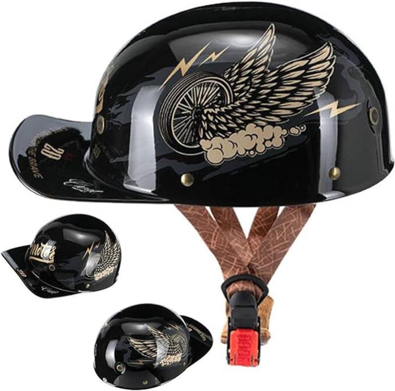 DOT Approved Jethelm, Halbhelm Im Deutschen Stil, Cruiser Motorradhelm, Rollerhelm, Fantastischer Helm Für Männer Und Frauen, Baseball Cap E,L/(57~59cm) von JianJud