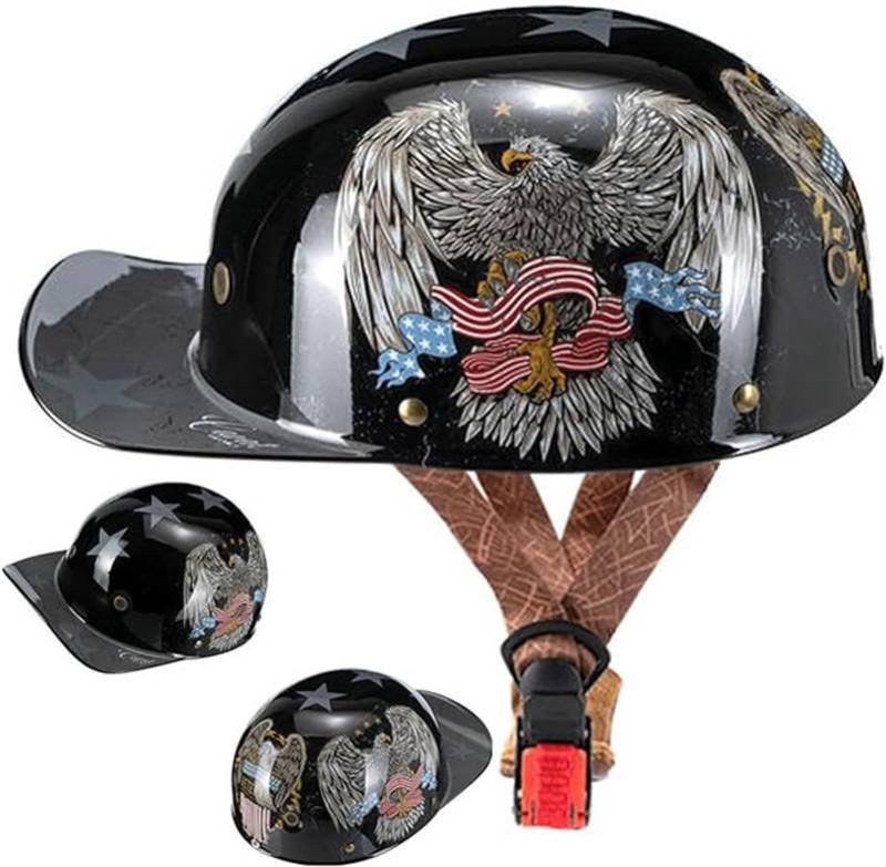 DOT Approved Jethelm, Halbhelm Im Deutschen Stil, Cruiser Motorradhelm, Rollerhelm, Fantastischer Helm Für Männer Und Frauen, Baseballmütze H,M/(53~56cm) von JianJud