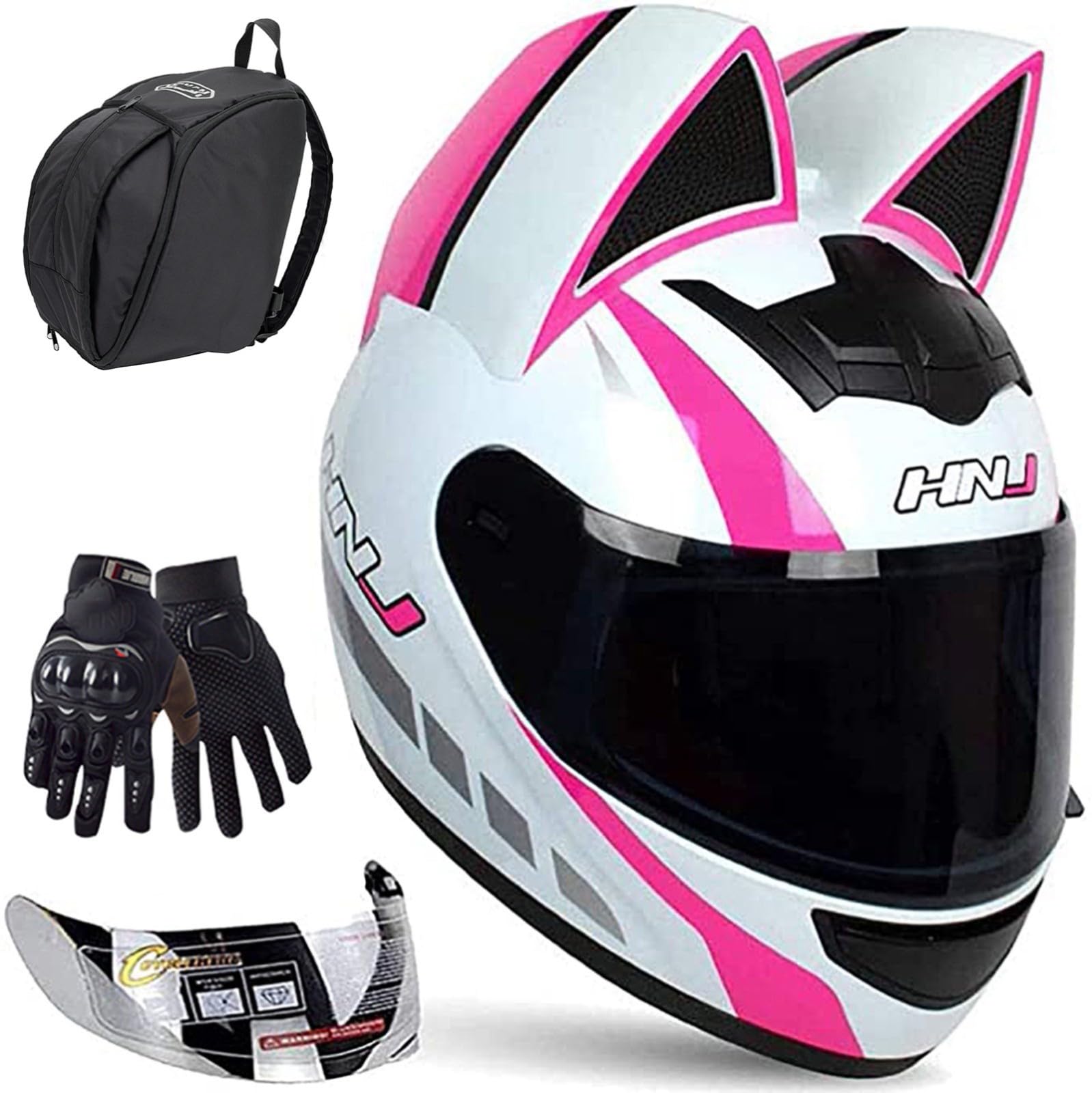 Full Face Motorradhelme Mit Katze Ohren Adult Flip Up Visiere Motocross Helm Motorrad-Crash-Modular Helmet Leichtbau ECE Certified Roller-Helm D, M=54-56CM von JianJud