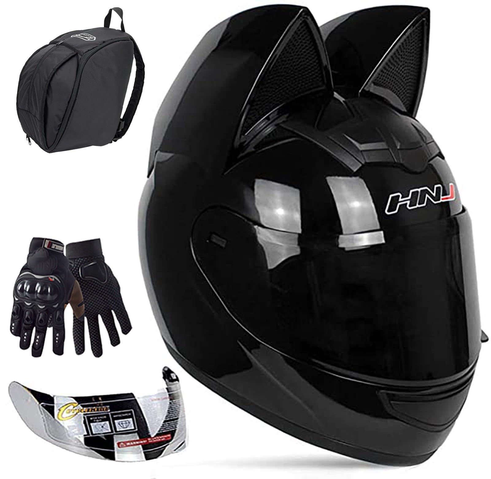 Full Face Motorradhelme Mit Katze Ohren Adult Flip Up Visiere Motocross Helm Motorrad-Crash-Modular Helmet Leichtbau ECE Certified Roller-Helm F, XL=60-62CM von JianJud