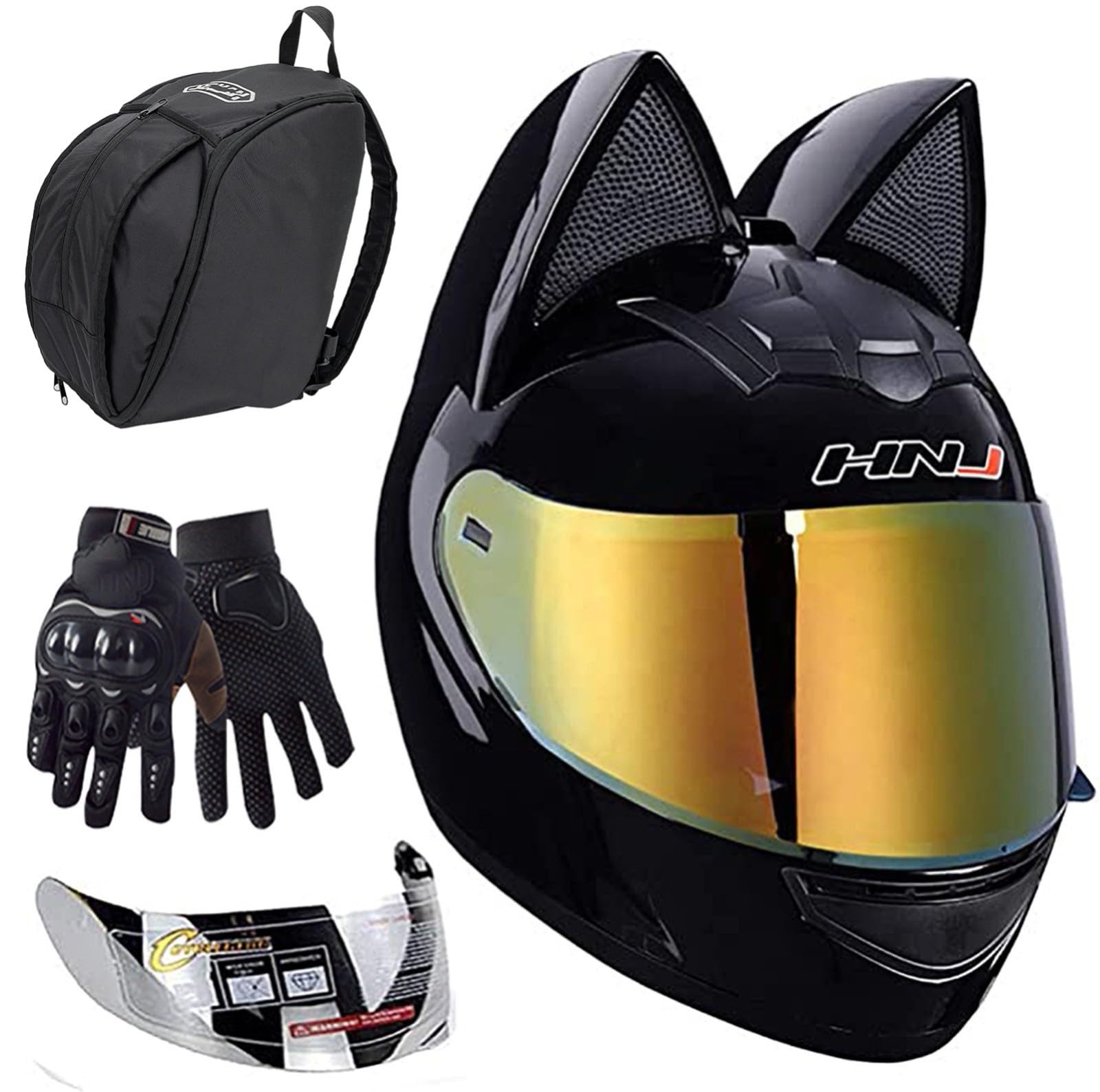 Full Face Motorradhelme Mit Katze Ohren Adult Flip Up Visiere Motocross Helm Motorrad-Crash-Modular Helmet Leichtbau ECE Certified Roller-Helm G, M=54-56CM von JianJud