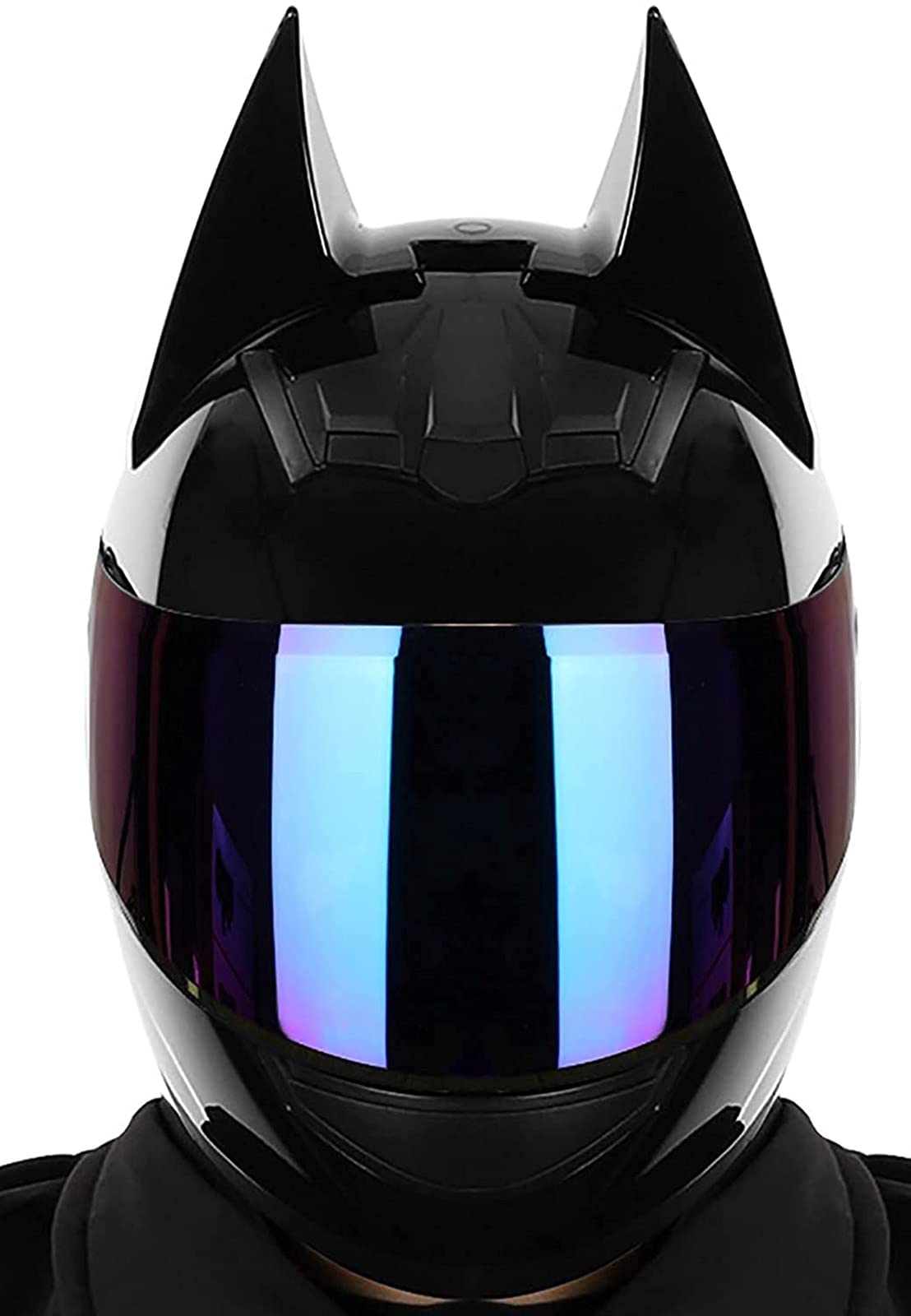 Integral-Motorradhelm, ECE-Zertifiziert ， Batman Helm, Modularer Integraler Cat Ear Fledermausohren Motorradhelm Mit Schwarzem Visier Für Damen Dark Retro Style B,M von JianJud