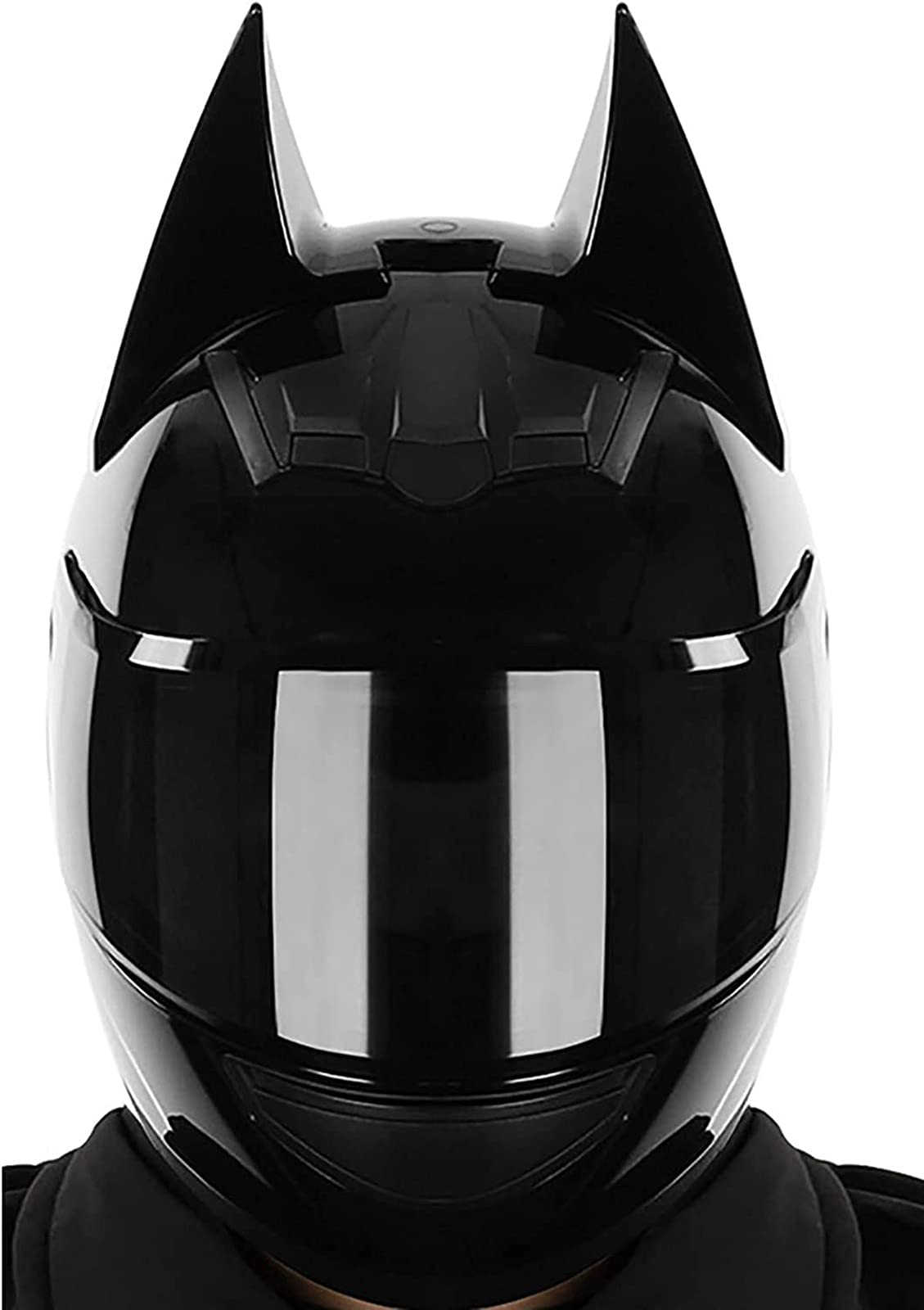 Integral-Motorradhelm, ECE-Zertifiziert ， Batman Helm, Modularer Integraler Cat Ear Fledermausohren Motorradhelm Mit Schwarzem Visier Für Damen Dark Retro Style D,L von JianJud