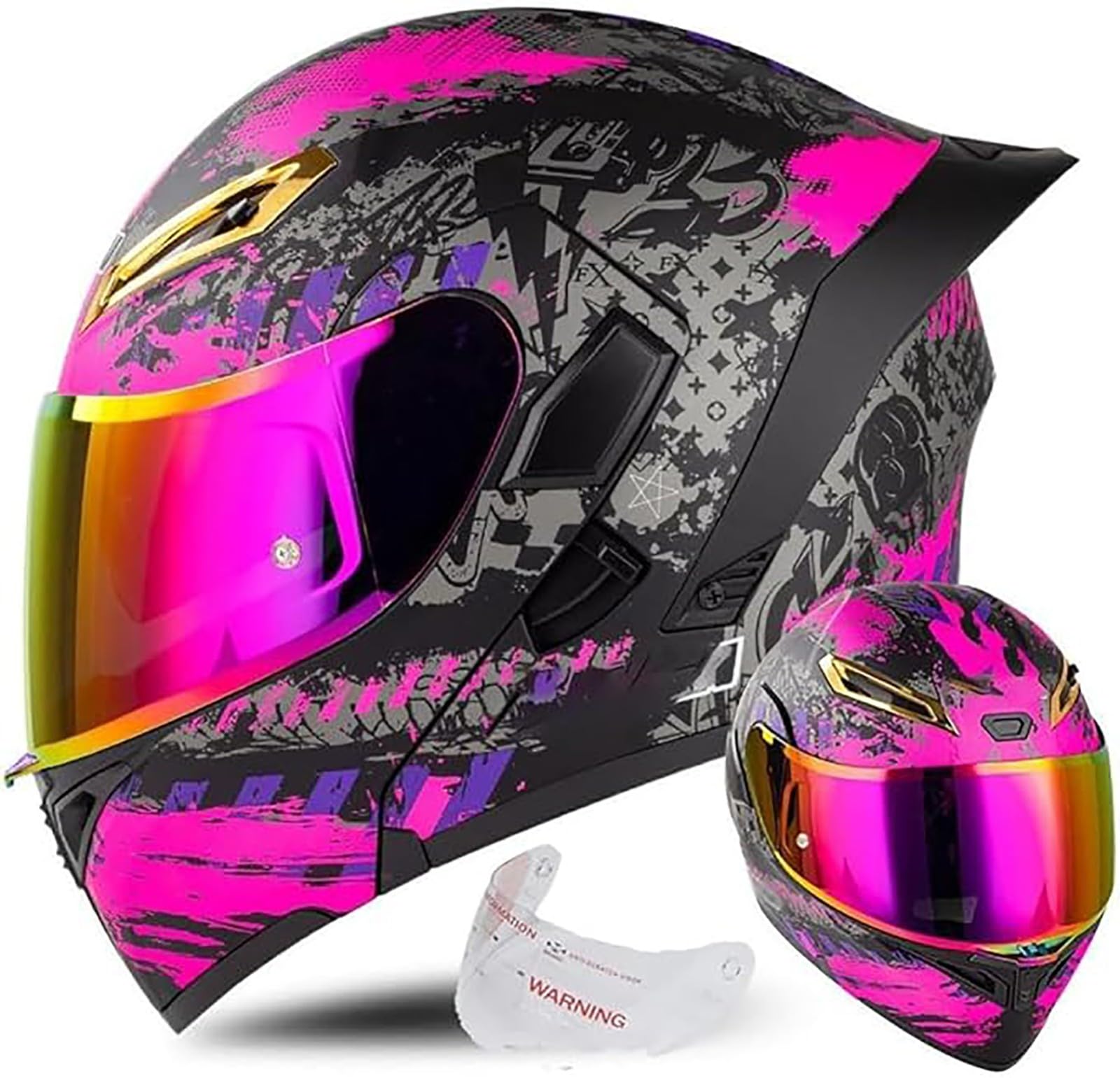 Integralhelm Für Motorradfahrer Mit Doppelvisier ECE-Geprüfter Motorradhelm Für Motocross, Motorrad-Fahrradhelm Für Erwachsene, Motorradhelm, Straßenhelm, Unisex, Erwachsene A,M/{57~58cm} von JianJud