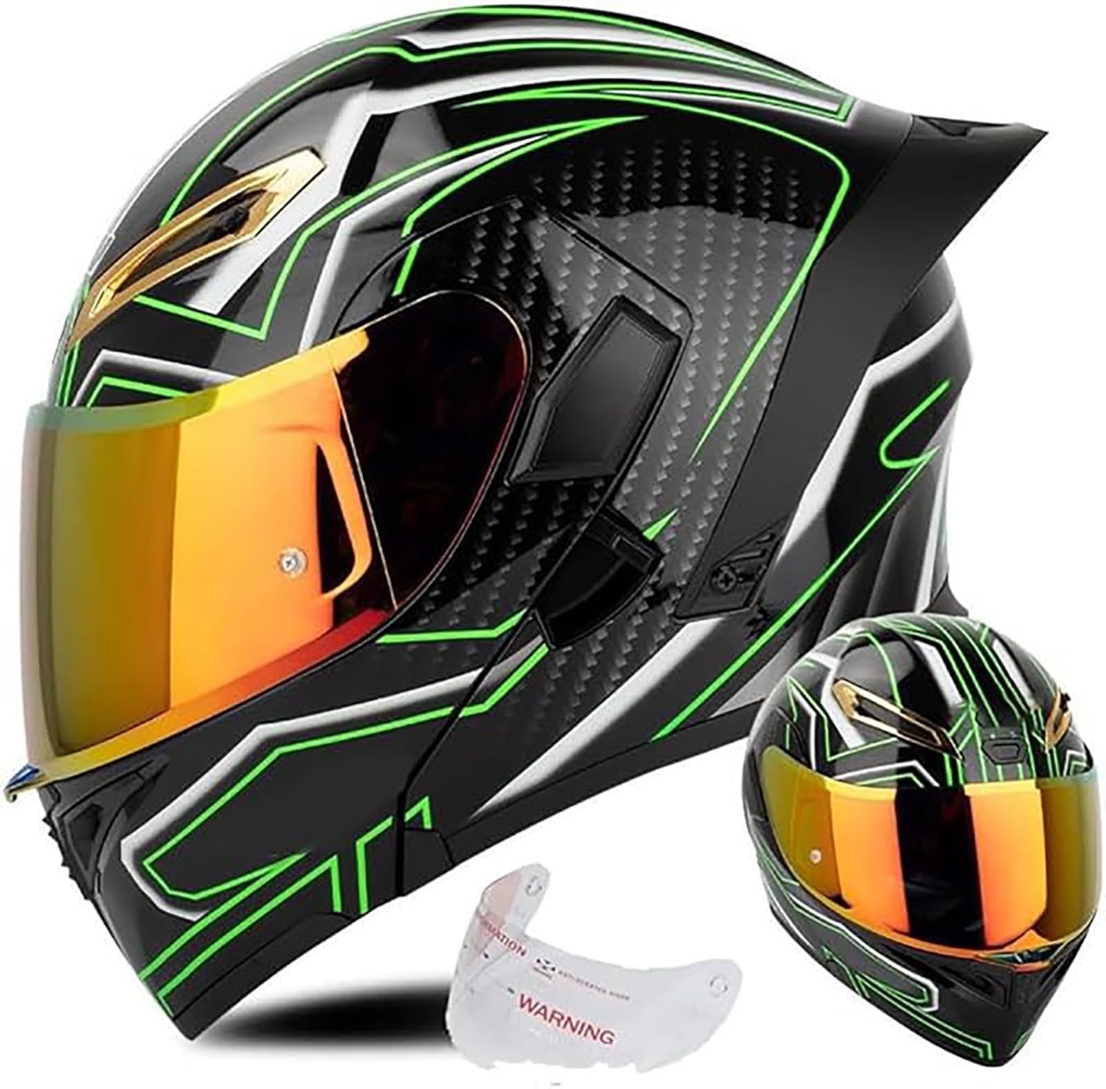 Integralhelm Für Motorradfahrer Mit Doppelvisier ECE-Geprüfter Motorradhelm Für Motocross, Motorrad-Fahrradhelm Für Erwachsene, Motorradhelm, Straßenhelm, Unisex, Erwachsene C,XL/{61~62cm} von JianJud