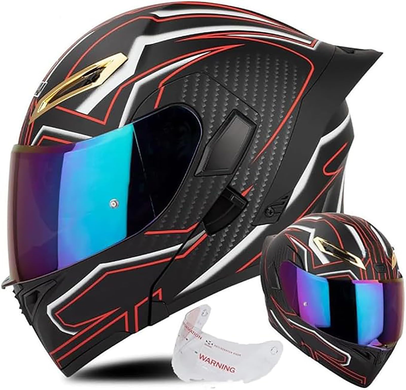 Integralhelm Für Motorradfahrer Mit Doppelvisier ECE-Geprüfter Motorradhelm Für Motocross, Motorrad-Fahrradhelm Für Erwachsene, Motorradhelm, Straßenhelm, Unisex, Erwachsene D,L/{59~60cm} von JianJud