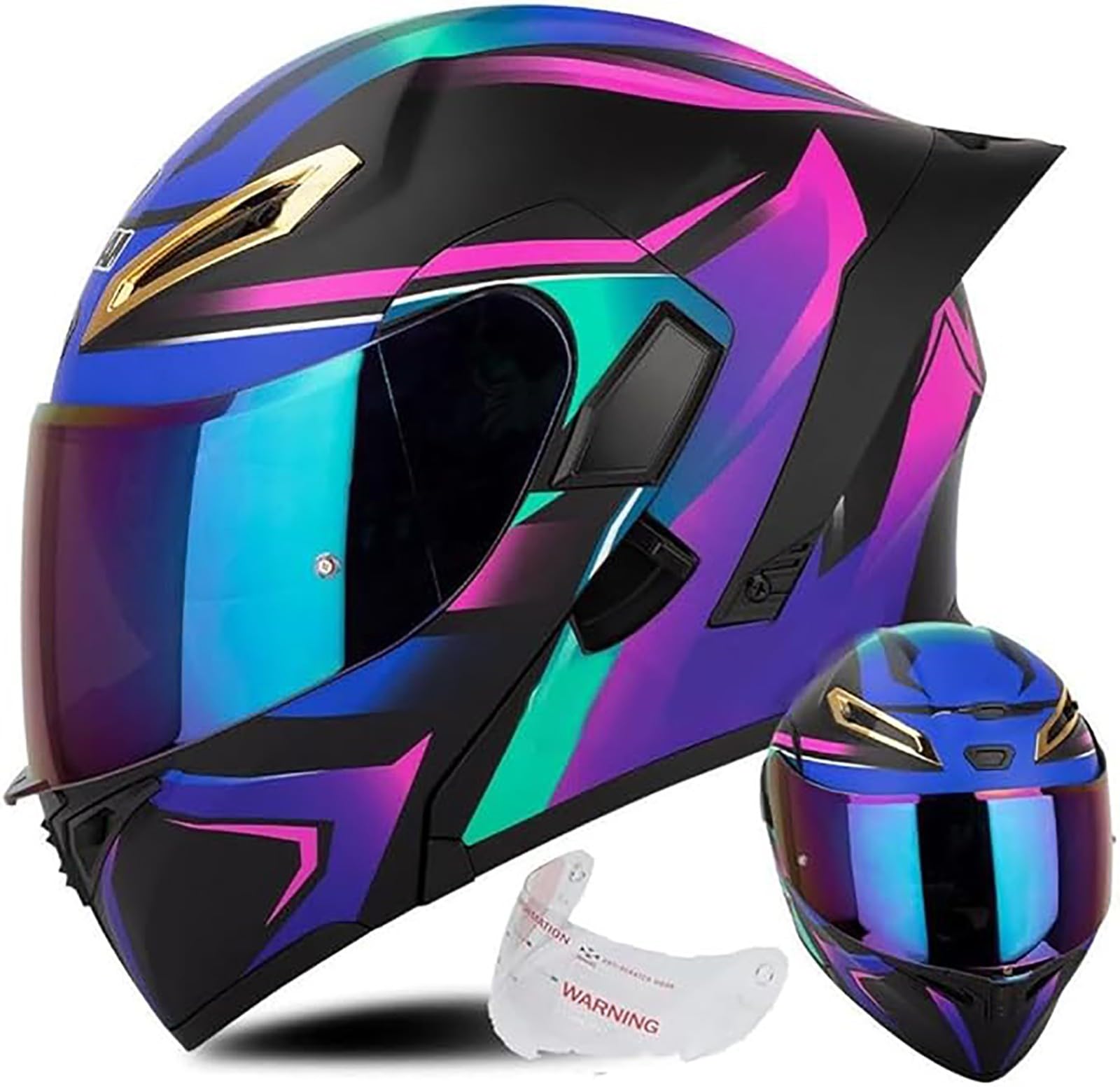 Integralhelm Für Motorradfahrer Mit Doppelvisier ECE-Geprüfter Motorradhelm Für Motocross, Motorrad-Fahrradhelm Für Erwachsene, Motorradhelm, Straßenhelm, Unisex, Erwachsene E,S/{55~56cm} von JianJud