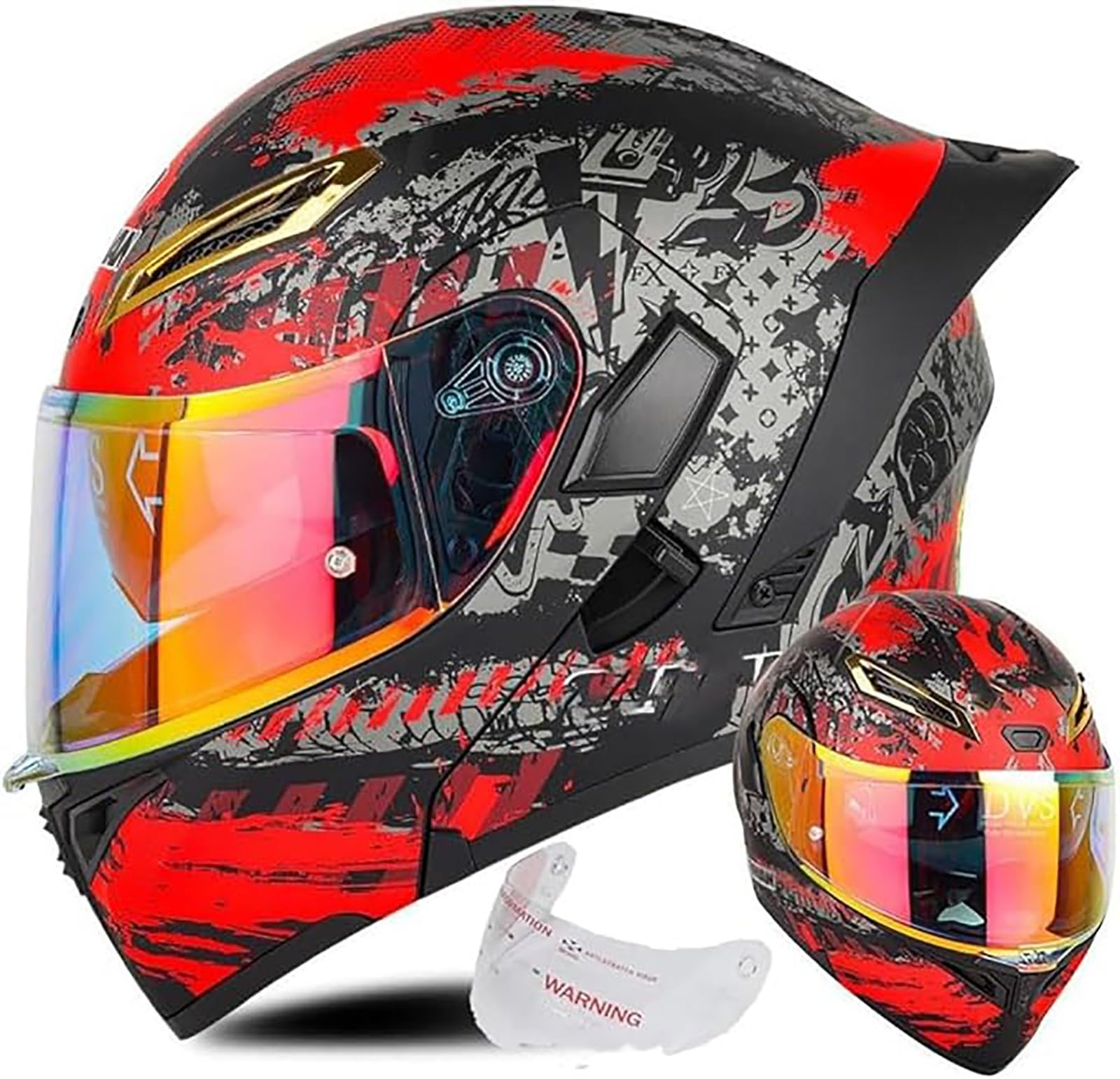 Integralhelm Für Motorradfahrer Mit Doppelvisier ECE-Geprüfter Motorradhelm Für Motocross, Motorrad-Fahrradhelm Für Erwachsene, Motorradhelm, Straßenhelm, Unisex, Erwachsene H,XXL/{63~64cm} von JianJud