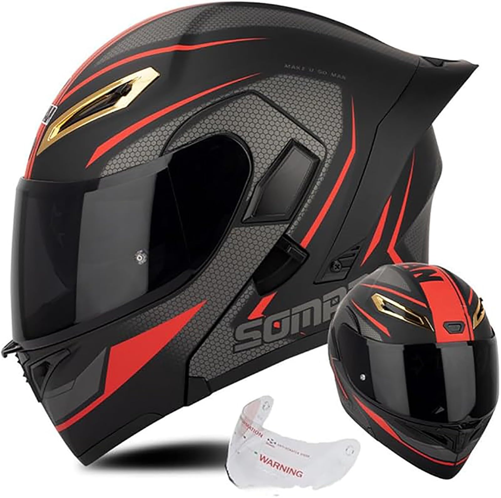 Integralhelm Für Motorradfahrer Mit Doppelvisier ECE-Geprüfter Motorradhelm Für Motocross, Motorrad-Fahrradhelm Für Erwachsene, Motorradhelm, Straßenhelm, Unisex, Erwachsene J,M/{57~58cm} von JianJud