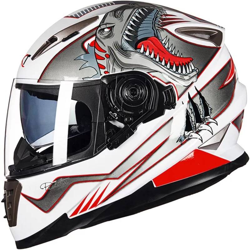 Integralhelm Mit Klappmechanismus Für Motorrad, Modularer Helm, Integriertes Motorrad-Doppelvisier Für Erwachsene, Männer Und Frauen, Moped-Straßenrennen, DOT-Geprüft F,L/{56~57cm} von JianJud