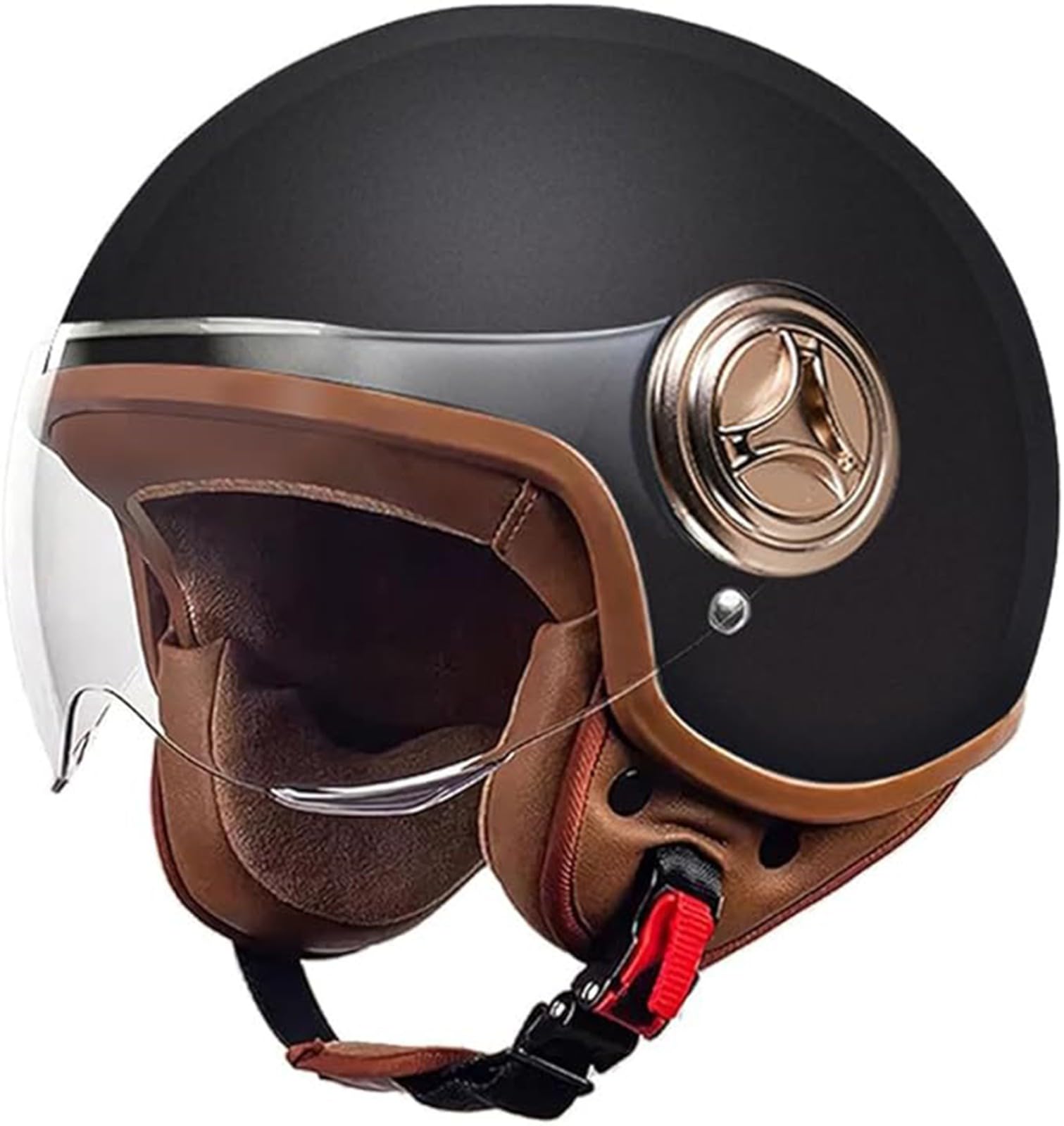 Jethelm Mit Sonnenblende Motorradhelm Herren Damen Rollerhelm Mopedhelm Mofa Chopper Helm Motorrad Halbhelm Open-Face-Helm Pilotenhelm ECE Zertifiziert A,54-61cm von JianJud