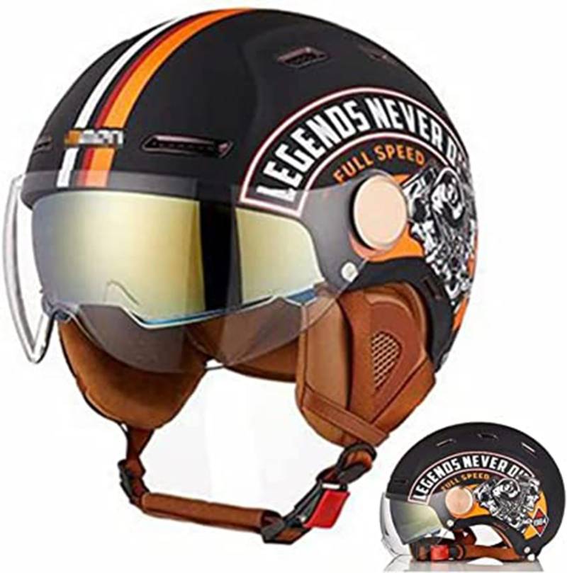 Jethelm Mit Visier ECE 22.06 Zertifiziert | Roller Helm Mopedhelm Ideal Für Motoroller & Vespa | Herren Und Damen | Komfortabler Motorradhelm A,S=55~58cm von JianJud