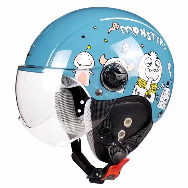 Kinder Motorradhelm, Jungen Und Mädchen Rollerhelm, Mofa Helm, Jethelm Mit Sonnenblende, Fahrradhelm, 46-54Cm, Für 2 Jahre - 12 Jahre Kid A,46-54cm von JianJud